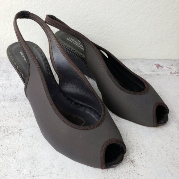 Donald J Pliner Couture Rasy Peep Toe Slingback Canvas Tortoise Wedge Sandal 10M - Picture 2 of 11